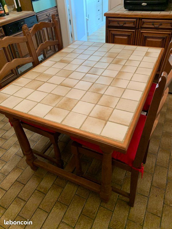 Ensemble table de cuisine rustique + 4 chaises paillées (image 1)