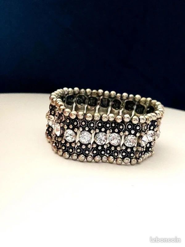 Bracelet Large Vintage Élastique Alliage - Marque Lilei Créa - Neuf Avec Étiquettes