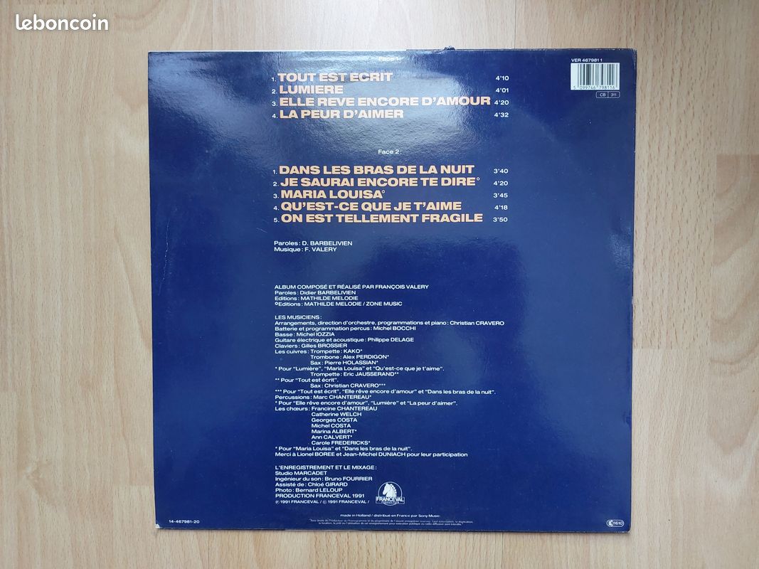 Francois Valery Tout est écrit Vinyle 33T (image 3)