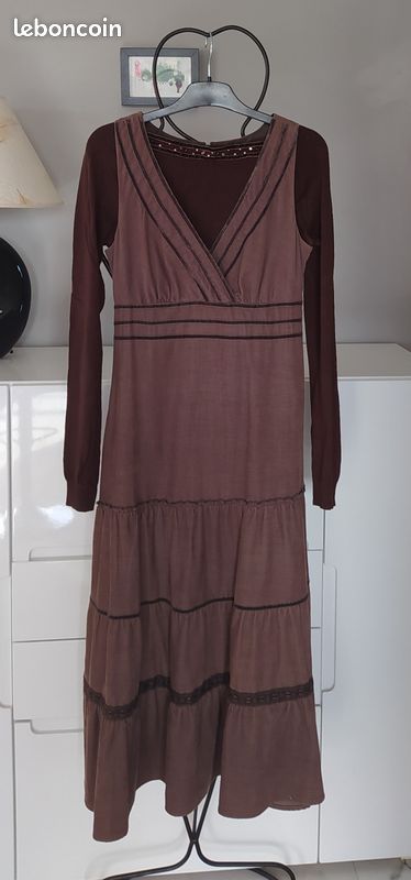 CAMAÏEU – Robe longue cache-cœur en velours milleraies Taille 36