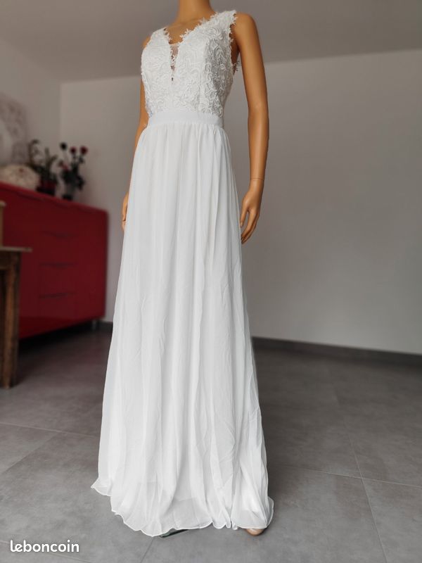 NEUVE Robe de mariée bohème mousseline et dentelle 44 (image 3)