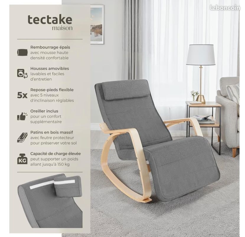 Fauteuil bascule repose pied relevable (5 niveaux) (image 2)