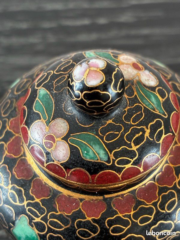 Un petit pot en émail cloisonné Chinois artisanat traditionnel vintage au milieu du XXe siècle décoration (image 4)