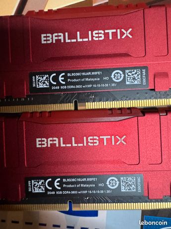 16go 3600mhz CRUCIAL BALLISTIX RED 16 Go (2x8 Go) DDR4 3600 MHz CL16 – Gaming / Ryzen / Intel 2
