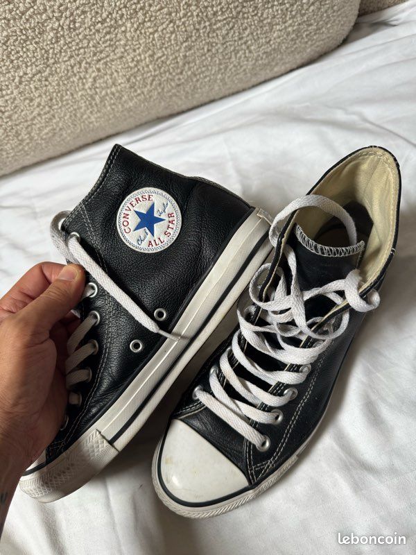 Baskets Converse Noir Argent Basket Converse Montante Noir Cuir Homme  Taille 42 Chaussures