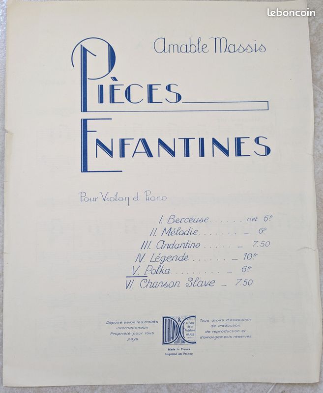 Amable MASSIS Polka (N° 5 de Pièces enfantines) partition violon et piano (image 1)