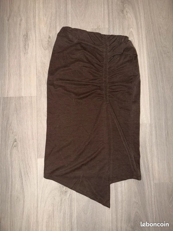 Jupe midi marron drapée asymétrique Naf Naf – taille XS (image 2)