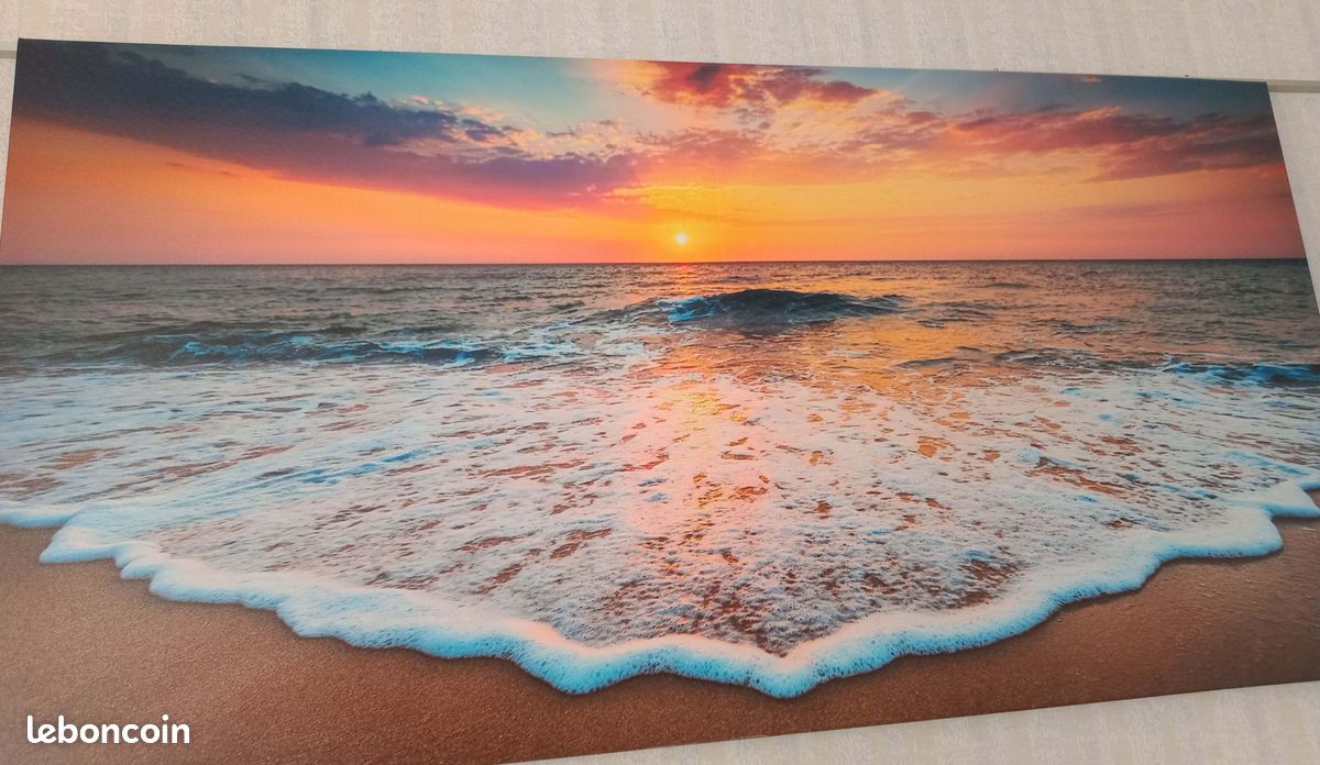 Tableau Déco Moderne 4 Parties, Toile Coucher De Soleil Océan, 130x80 Cm