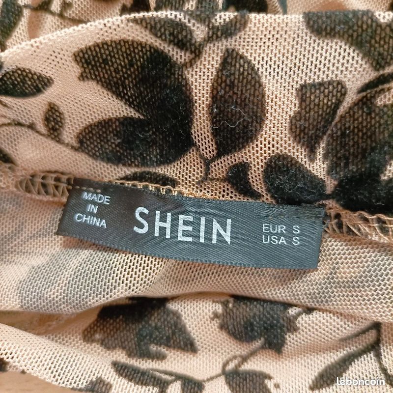 Top transparent Shein femme S manches longues col montant imprimé