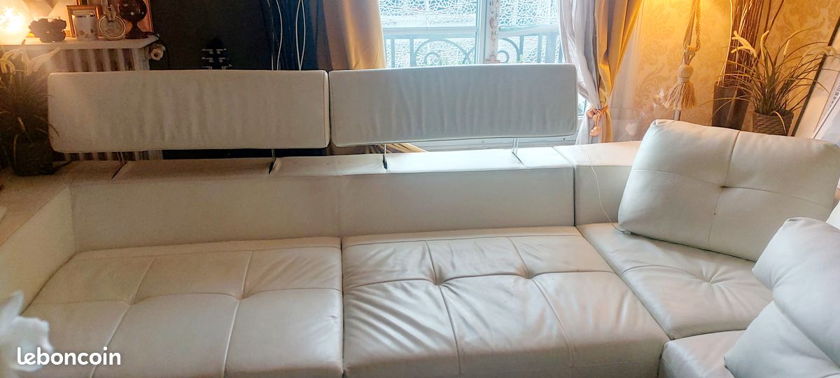 Canapé d'angle cuir crème a vendre (image 3)