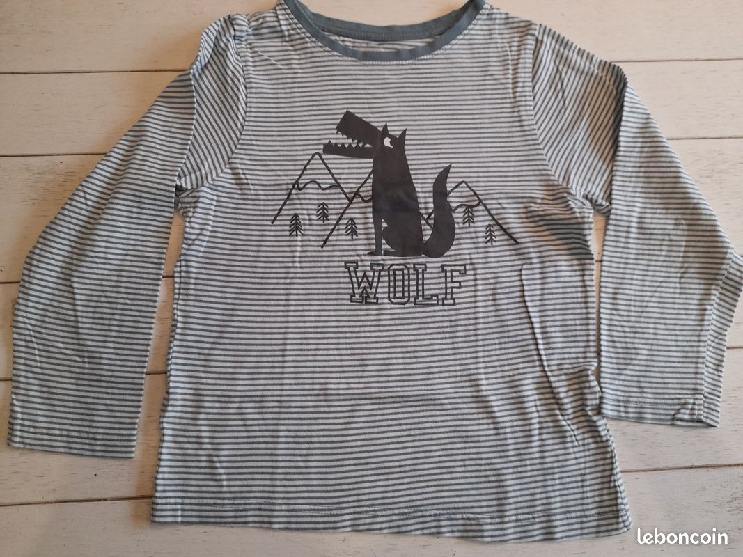 Pyjama vert rayé blanc motif Loup Kiabi Taille 10 ans Kanou42 (image 2)
