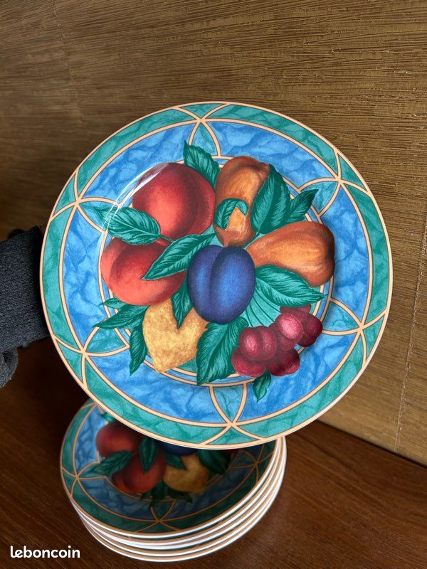 6 Assiettes à Dessert Porcelaine Liberty Bell 1776 - Décor Cloche Bleue, Occasion Excellent état !