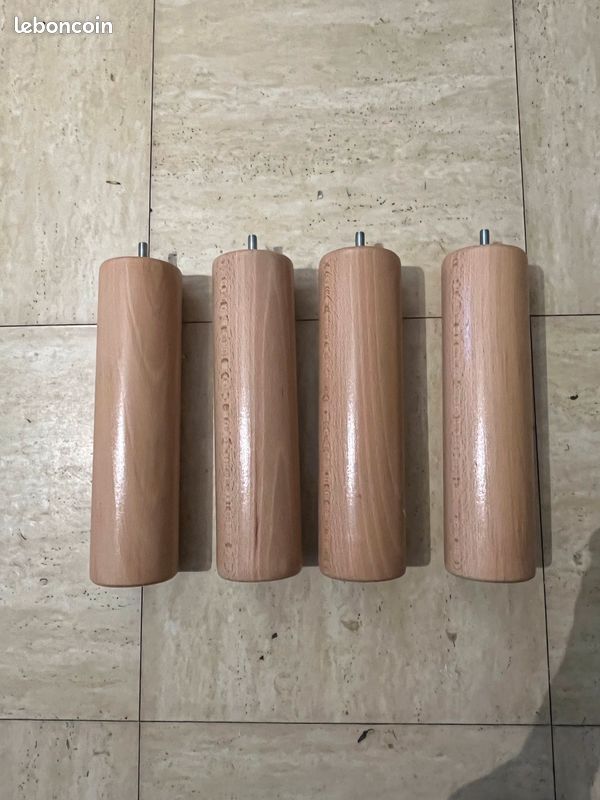 Lot de 4 pieds de meuble CIME hêtre brut diamètre 5cm, hauteur 25 cm (image 2)