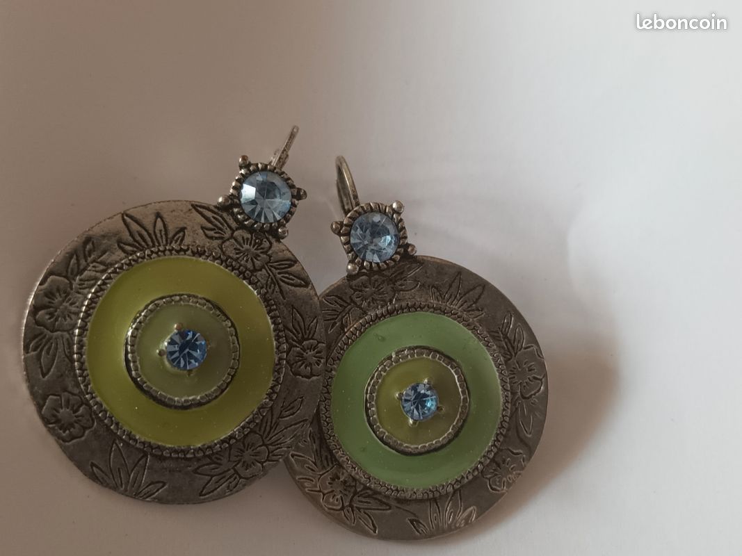 Boucles D'oreilles Vintage Dorées à émaux De Couleur - Bijou Ancien 1681