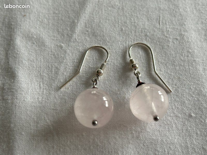 Boucles D'oreilles Longues Anciennes – Argent Massif Et Quartz Rose Sculpté, Look Bohème Chic