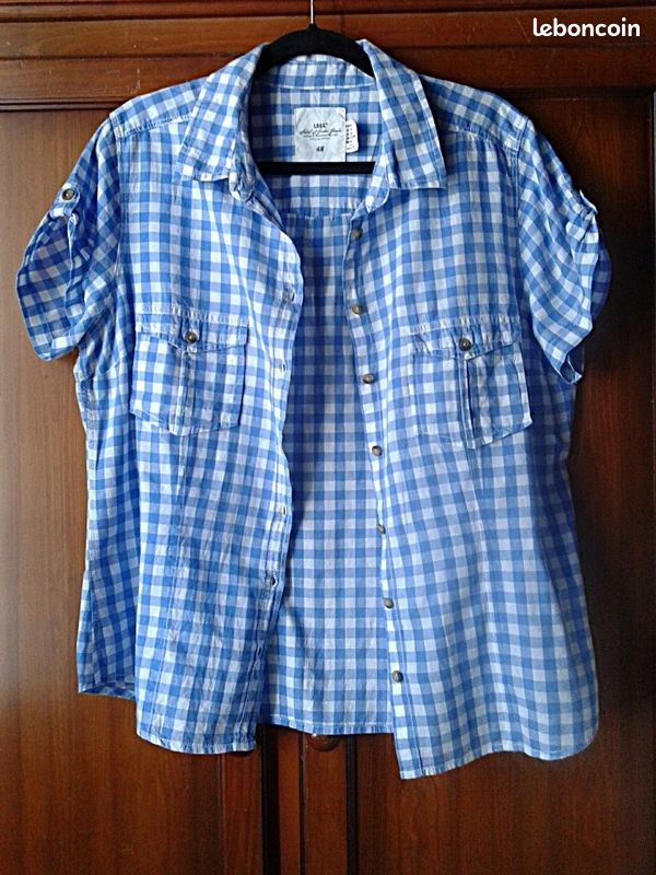 Chemise Spectacle Noel Asmar – Manches Courtes – Équestre – Blanc Et Bleu – Taille L – NEUF