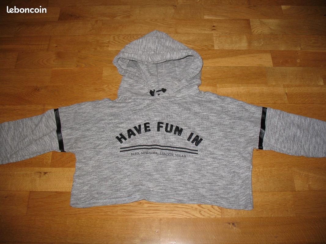 SWEAT A CAPUCHE Gris Oversize Court JENNYFER Fille 16 ans Vêtements