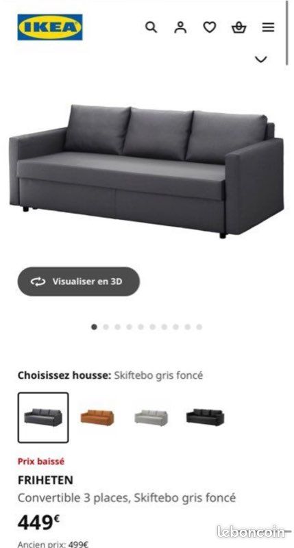 Canapé convertible avec coffre IKEA modèle FRIHETEN (image 3)
