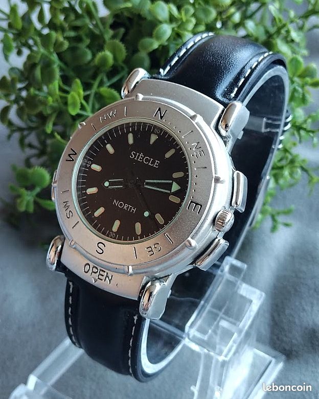 Bracelet montre avec boussole pour hommes et femmes, corde en cuir tressé