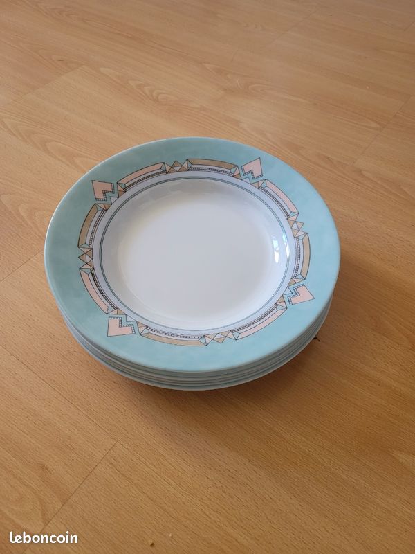 Lot De 6 Assiettes Creuses Arcopal Vichy Vintage 70 – état Impeccable
