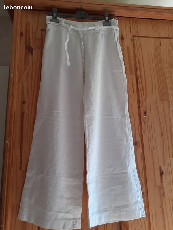 Pantalon en tissu couleur blanc (image 2)