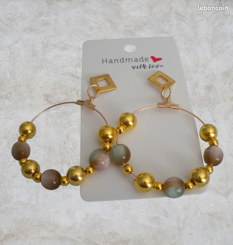 Parure Complète En Pierres Naturelles Semi-précieuses Vertes - Collier + Bracelet + Boucles D'oreilles