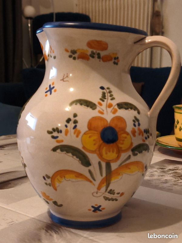 Ancien pichet / cruche poterie Francaise / décors peints a la main H20cm (image 2)