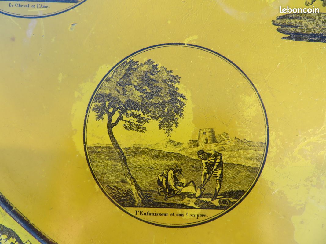 VINTAGE - Authentique ancien grand plateau en tôle laqué jaune (Époque 19ème siècle) (image 6)
