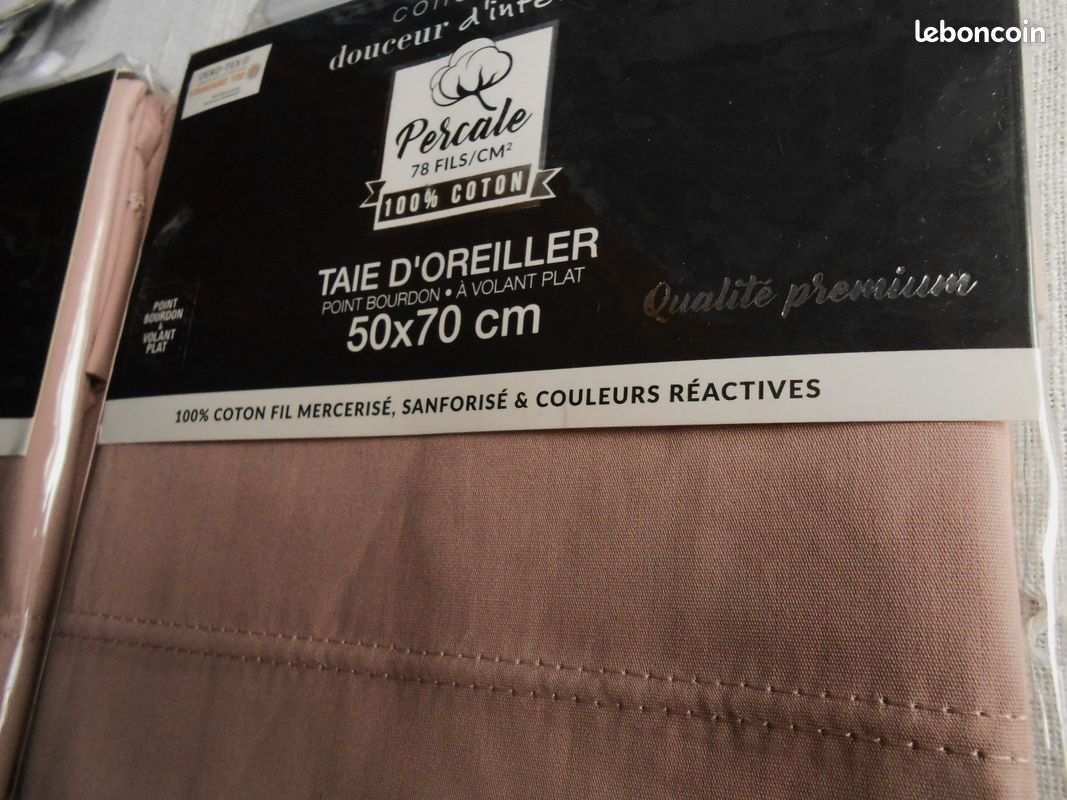 🌿🍀 Neuf/Lot 2 très Jolies Taies d'Oreiller rectangulaires-A Volant Plat finition Point bourdon- 50cm x 70cm-100 % Percale de Coton 78fil doux et soyeux -tissage très serré 78fils/cm2-Oeko Tex (image 7)