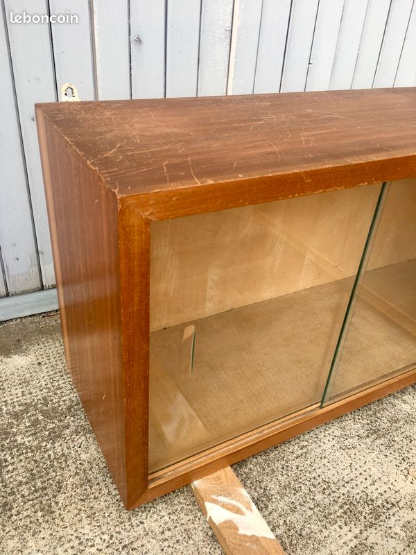 Etagère vitrine murale d'angle vintage, en bois & verre (image 4)