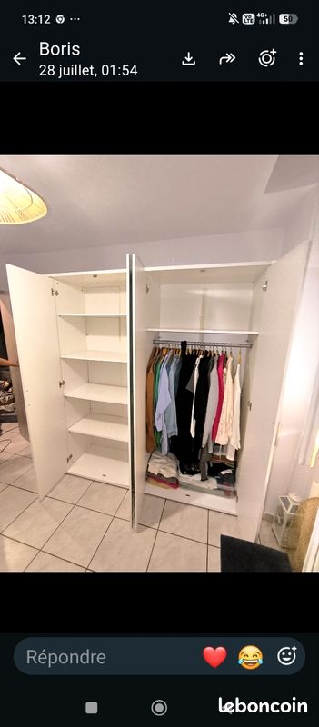 Armoire + lit laqué blanc (image 3)