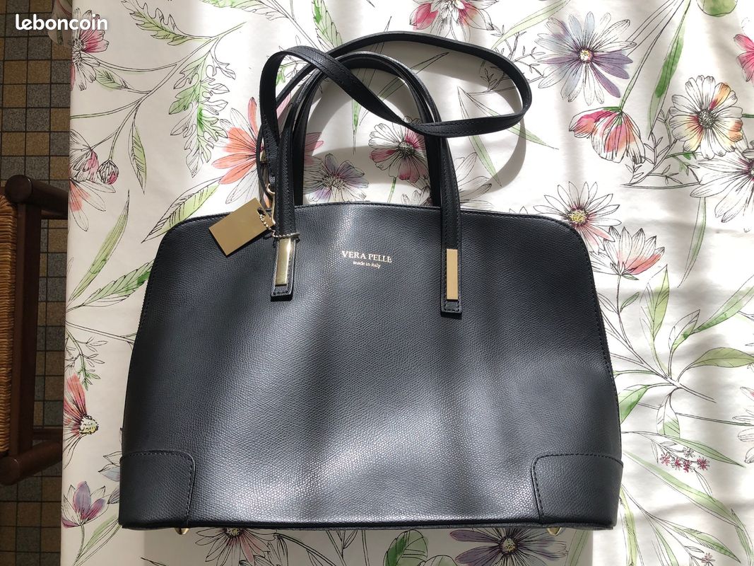 Sac à main cuir noir « VERA PELLE » (image 1)