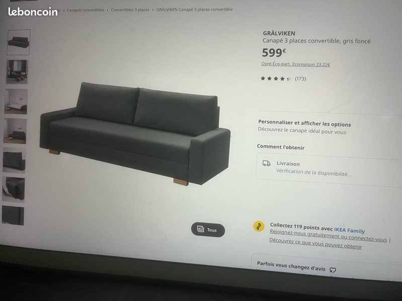 Canapé convertible gris ikea (image 3)