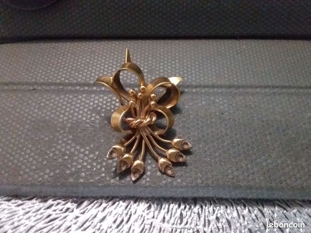 Broche Ancienne Plaquée Or - Bijou Vintage Occasion, Style Intemporel