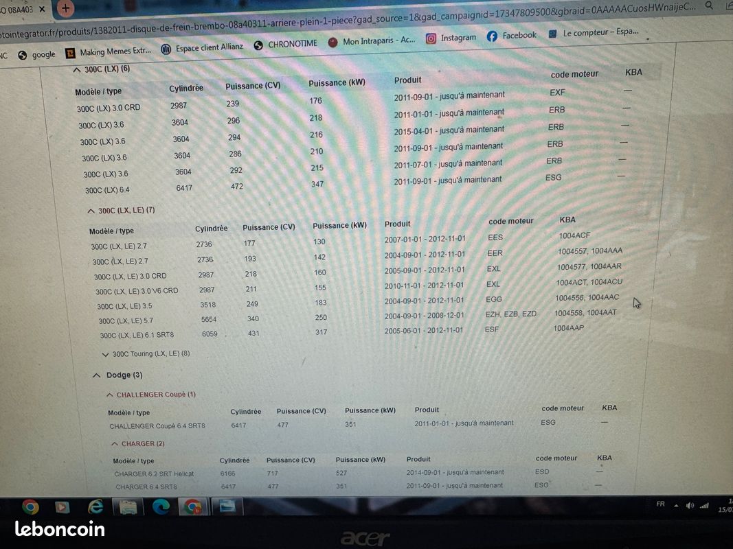 Disques de frein Dodge charger challenger, Chrysler (image 3)