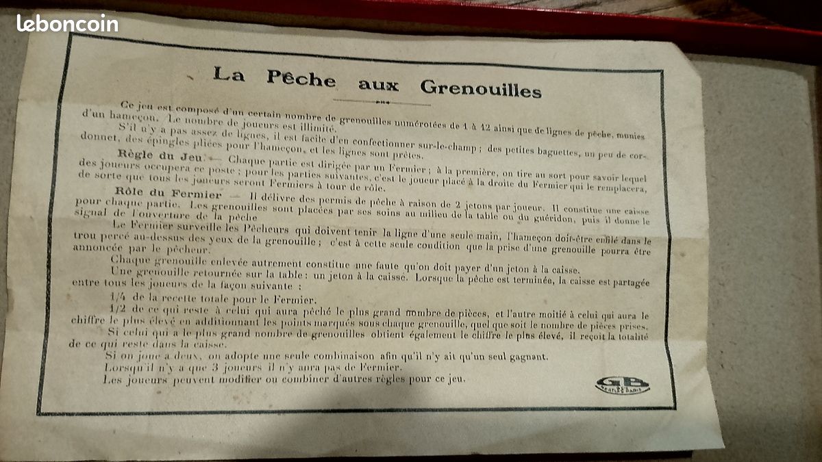 Jeu Ancien J.J. F Paris 1900 "La Pêche Aux Grenouilles" - À Restaurer - Très Rare