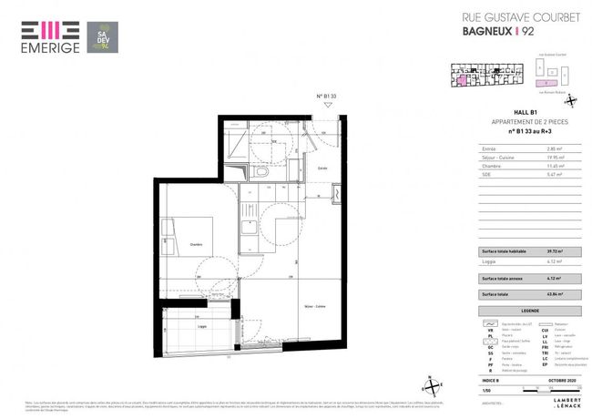 Appartement 2 pièce(s) 39 m²à louer Bagneux