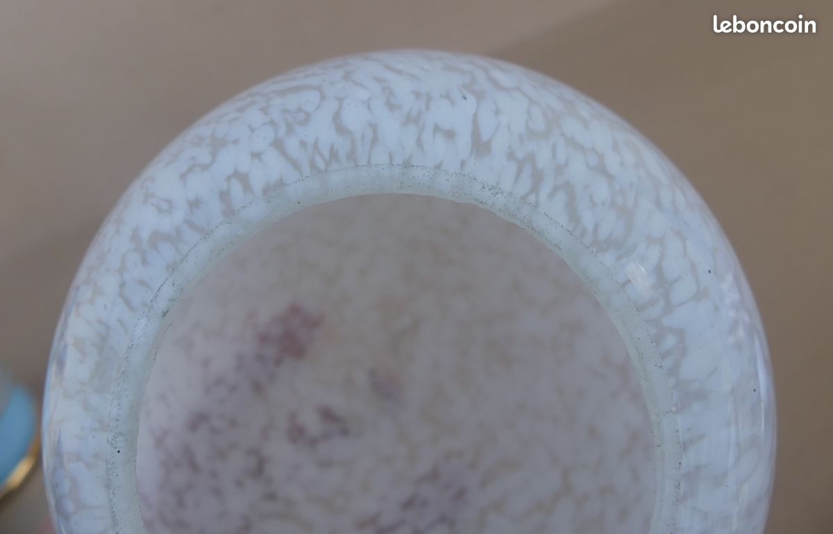 Lampe verre de Clichy bleu & boule blanche de bureau vintage luminaire ancien (image 20)