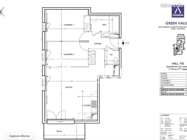 Appartement 3 pièces 64 m² · à Louviers · 64 m² · 743 €
