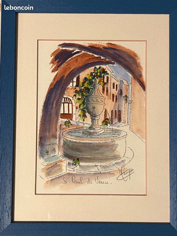 Aquarelle « Fontaine à saint Paul de vence «signée (image 1)