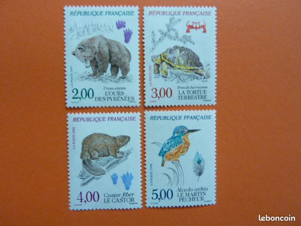 Timbres De France 1991 – Nos 2721 à 2724, Animaux : Oiseau, Tortue, Ours – Neufs