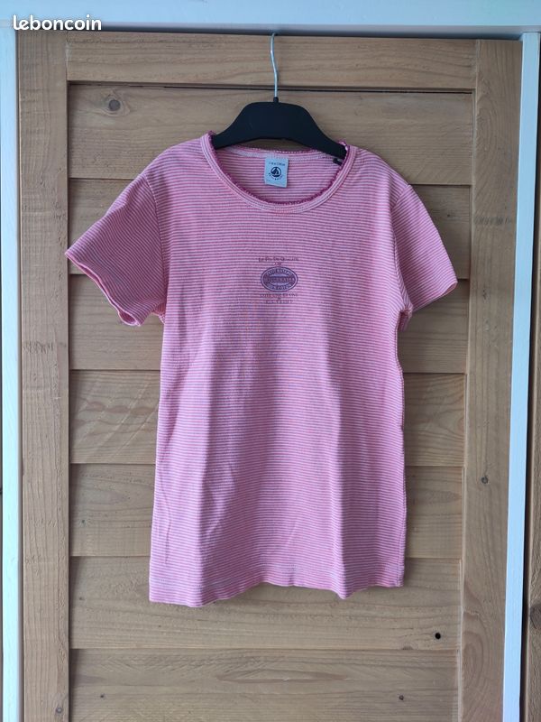 Petit Bateau Tee Shirt Fille Col Claudine Coton Bio - Manches Courtes Confort