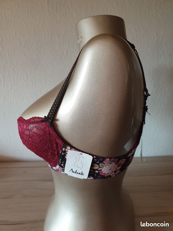 Soutien-Gorge Aubade En Dentelle 90B - Modèle Balconnet Noir/Violet - Taille 1 - Occasion Très Bon État