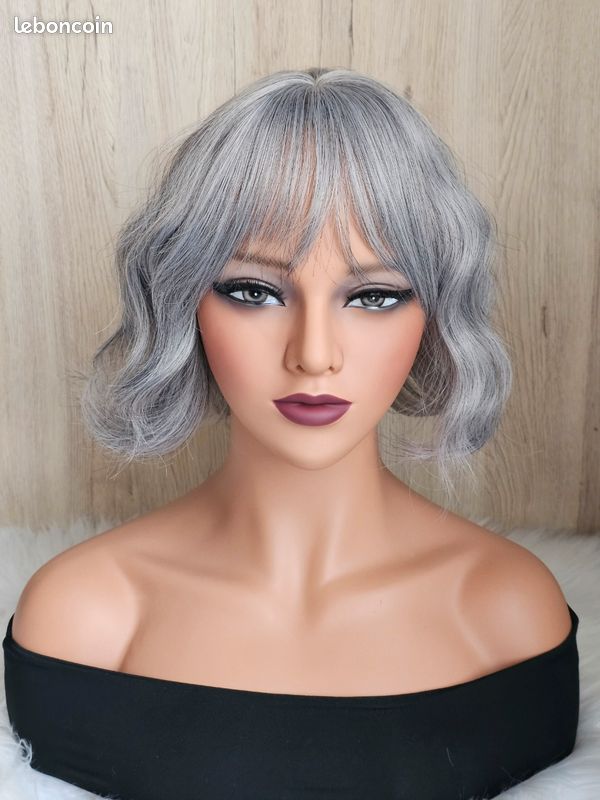 Perruque Mi-longue Grise Avec Bandeau - Bonnet Classique Taille M, Synthétique Résistant à La Chaleur