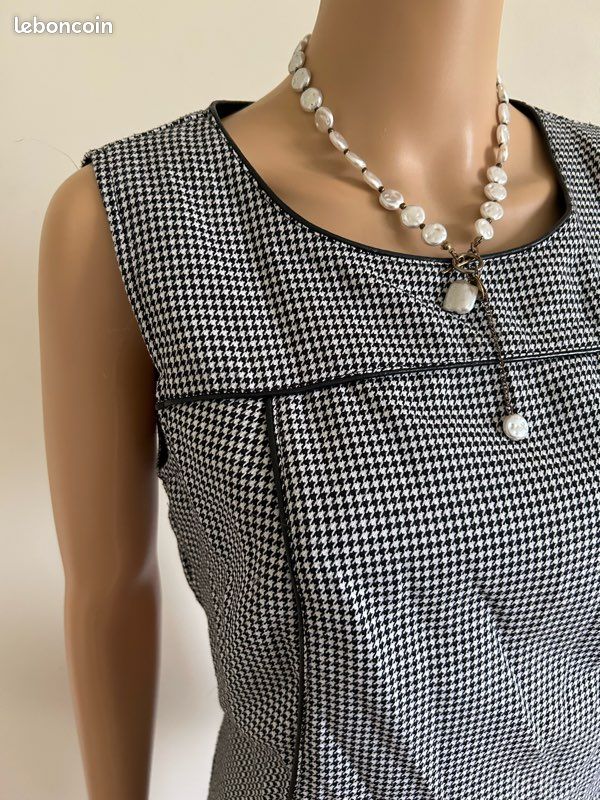 Robe Fluide Midi Jacqueline Riu Taupe - Décor Perlé - Taille 46 - Impeccable (sans étiquettes)
