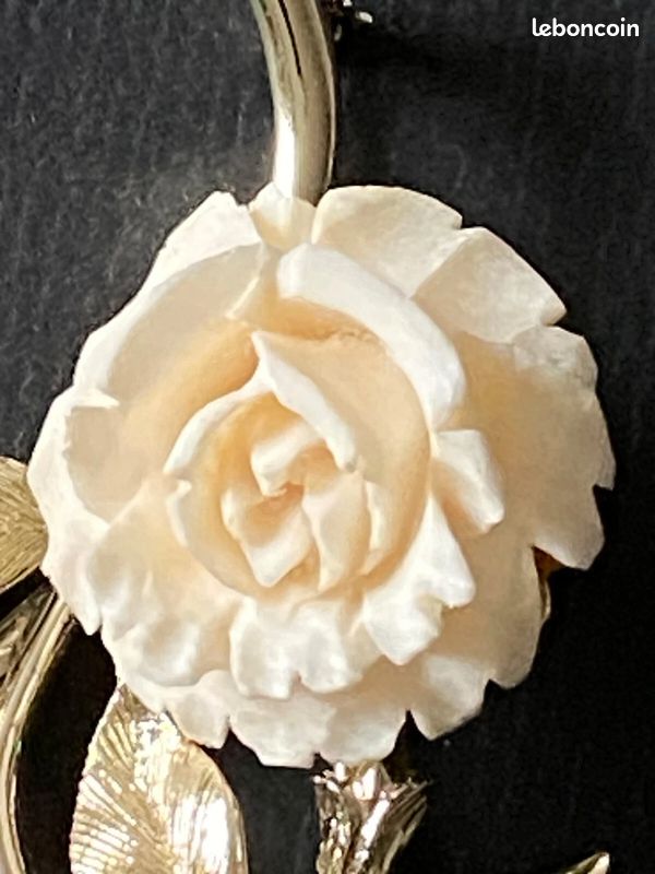 Belle Broche Vintage Signée Lisner - Fleur Blanche Dorée Et Rose