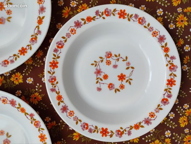 Lot De 9 Assiettes Arcopal Vintage France - Modèle Scania - 6 Creuses, 3 Plates - 70's