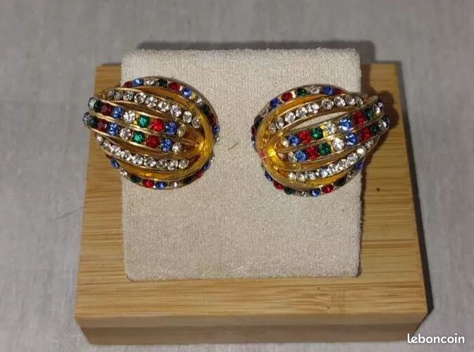Ancienne Paire De Boucles D'oreilles Clips Vintage - Pierres / Strass - Occasion
