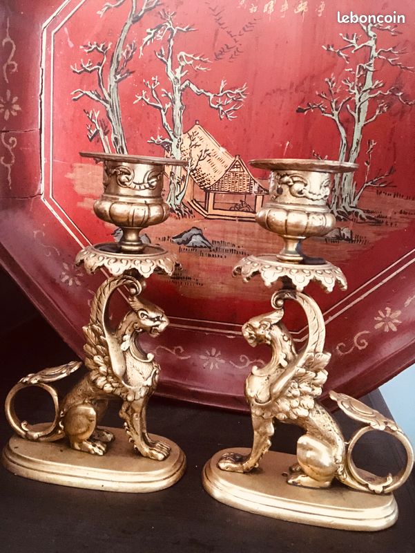 PAIRE DE FLAMBEAU BOUGEOIR CHANDELIER BRONZE