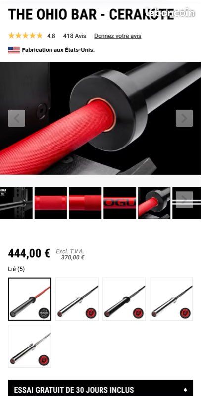 Barre olympique 20kg Rogue Ohio Bar – Red Shaft / Midnight Black Sleeve (image 5)